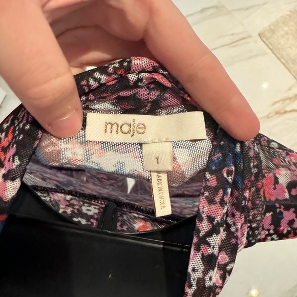 Maje Floral Print Mesh Long-sleeve Top Size Small/XS - Picture 5 of 7